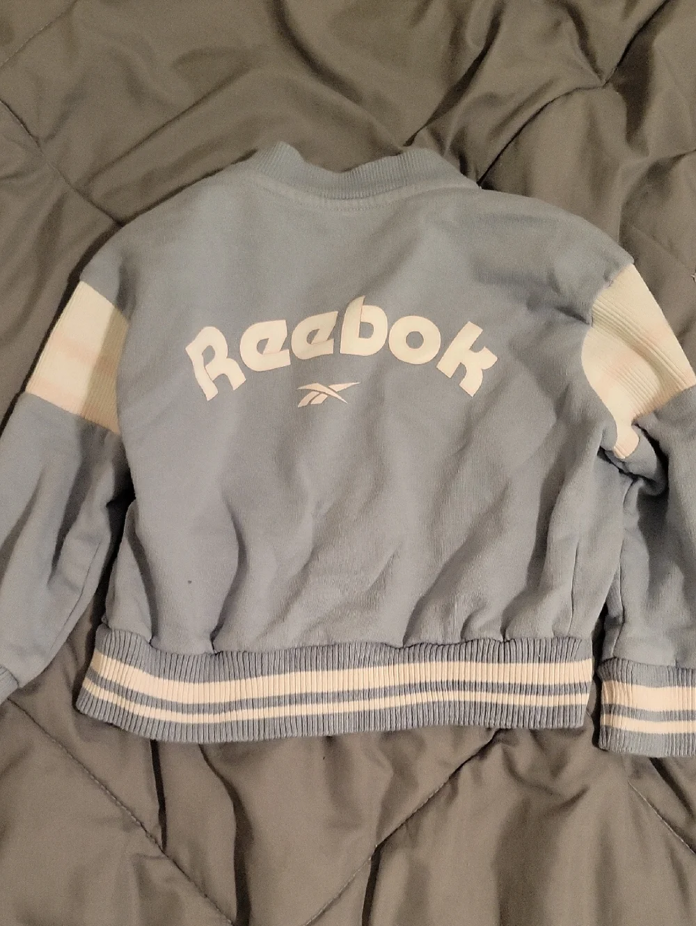 Reebok Light Blue Kids Snap-Front Bomber Jacket with White Panels
